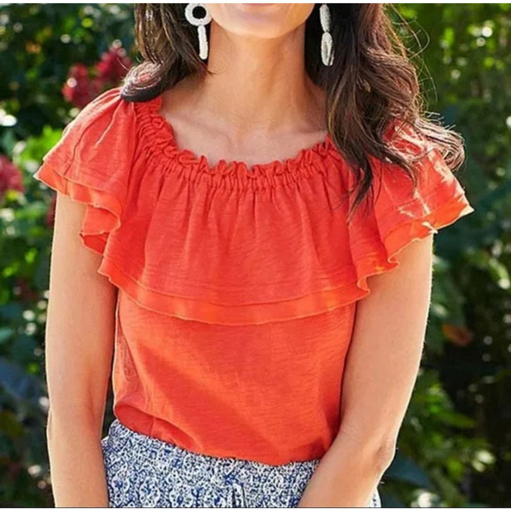 Matilda Jane Top Large Orange Ruffle Everything I See 100% Cotton 27645T